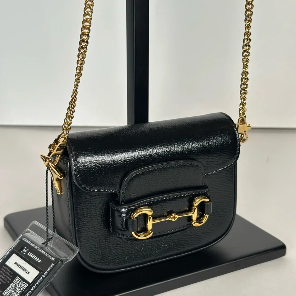 Gucci Horsebit 1955 Nano Crossbody Bag in Black with Gold Hardware